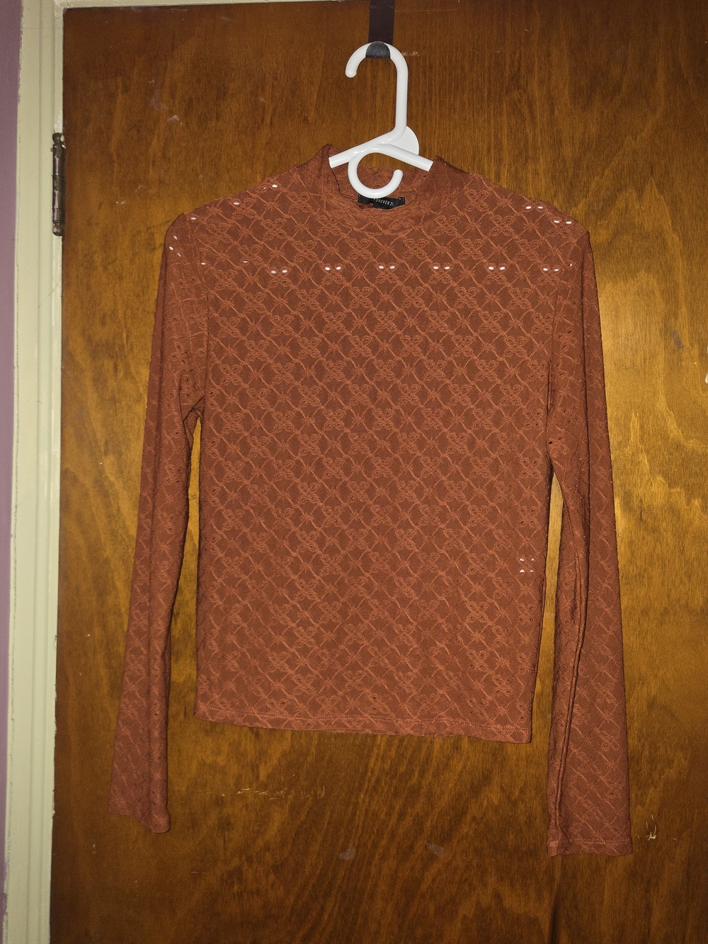 Forever 21 Burnt Orange Eyelet Lace Mock Neck Top Medium